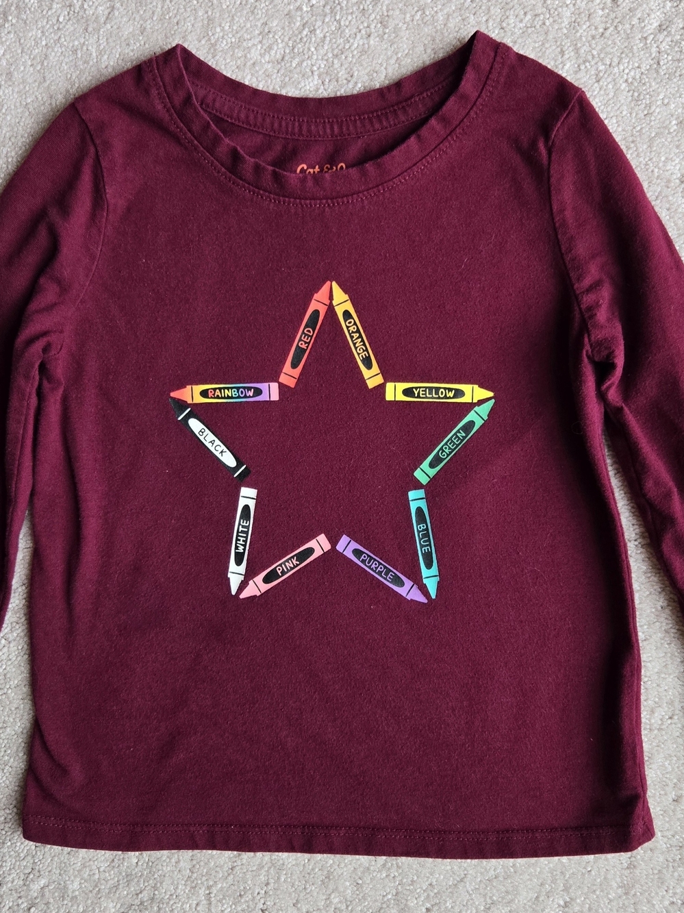 Cat & Jack Girls' Maroon Star Crayon Long-Sleeve Top